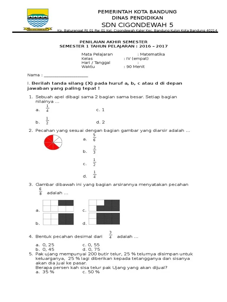 Soal Pas Matematika Kelas 4 Semester 1 | PDF