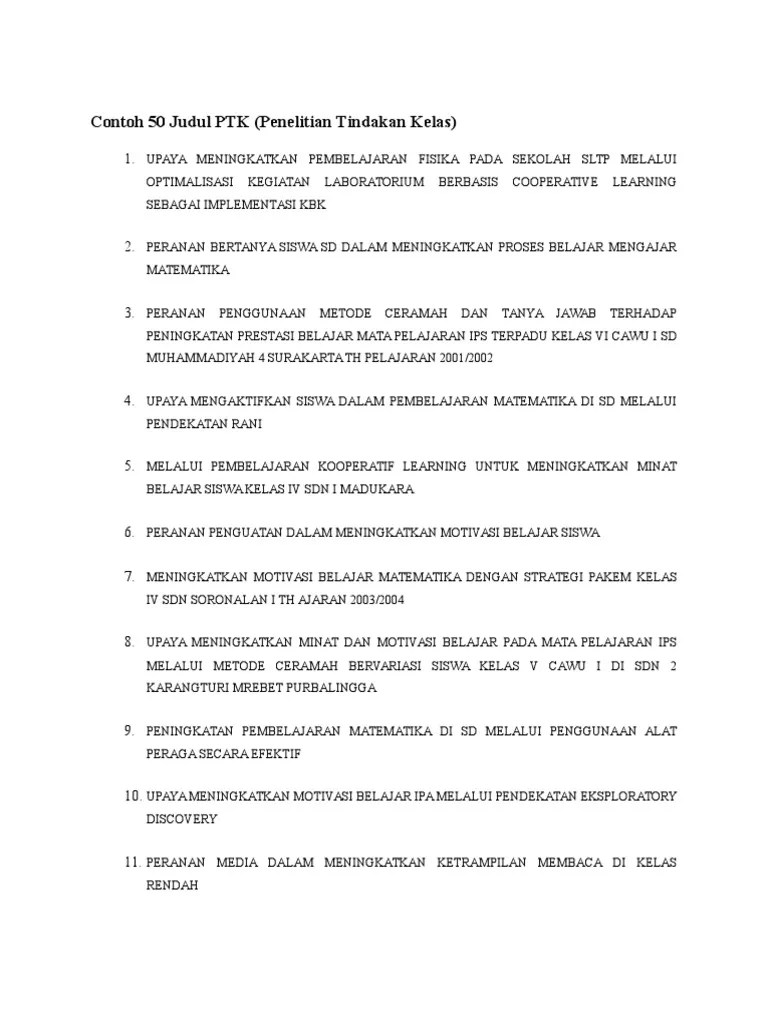 Contoh 50 Judul PTK | PDF