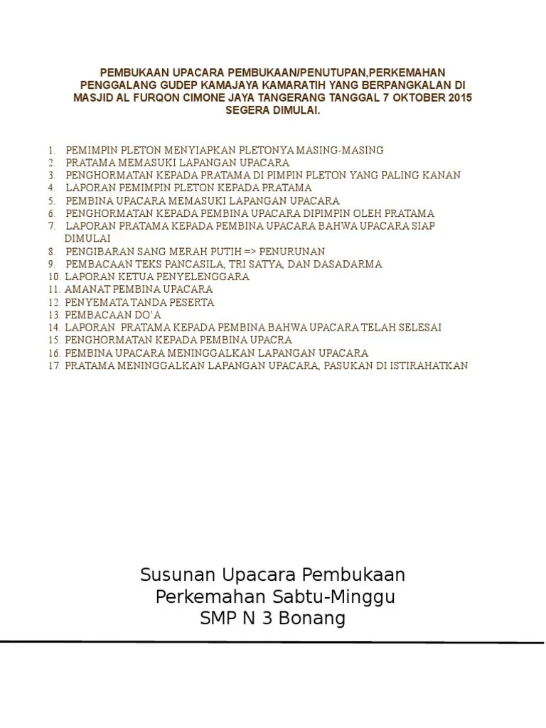 Documents - Tips Susunan Upacara Pembukaan Perkemahan Sabtu Minggu SMP N 3  Bonang | PDF