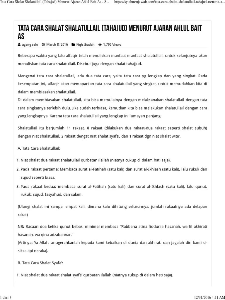 Tata Cara Shalat Tahajud 11 Rakaat - Menata Rapi