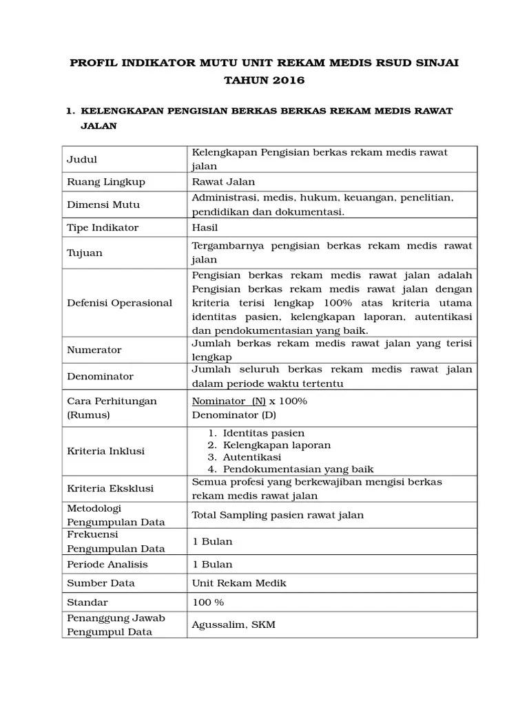 Profil Indikator Mutu RM | PDF