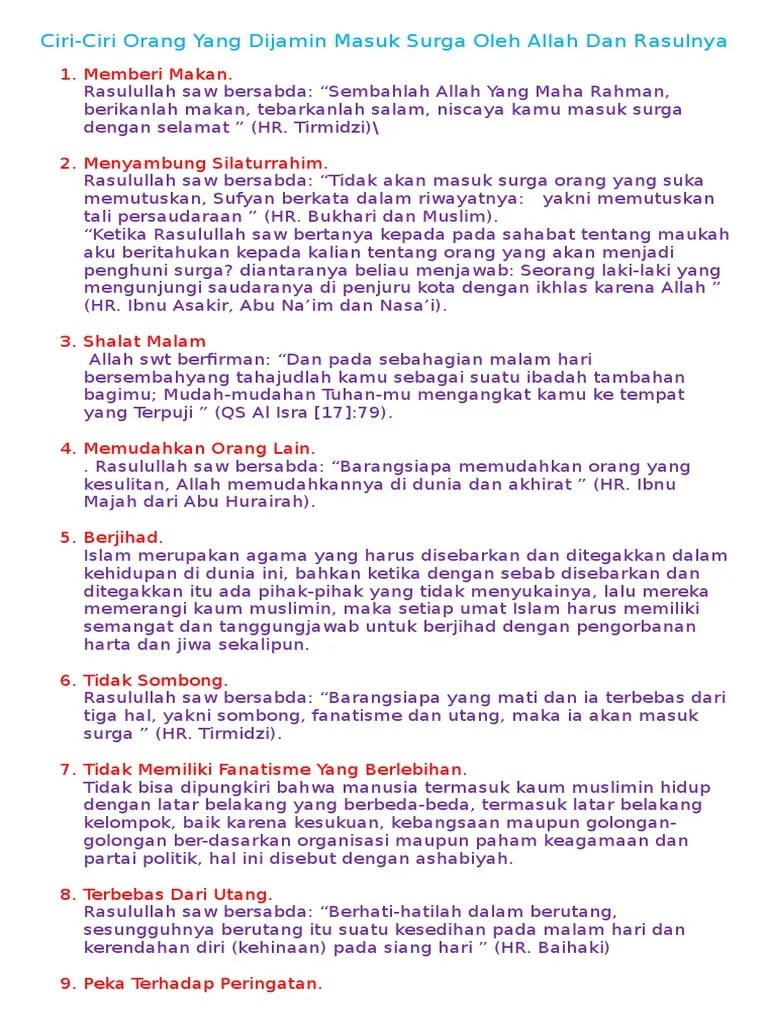 Ciri-Ciri Orang Masuk Surga | PDF