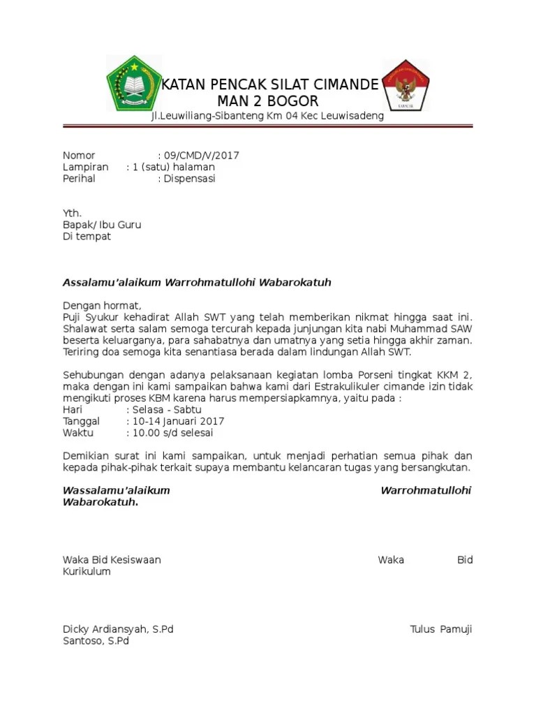 Contoh Surat Dispensasi Tidak Sekolah - Contoh Surat Terbaru 2020