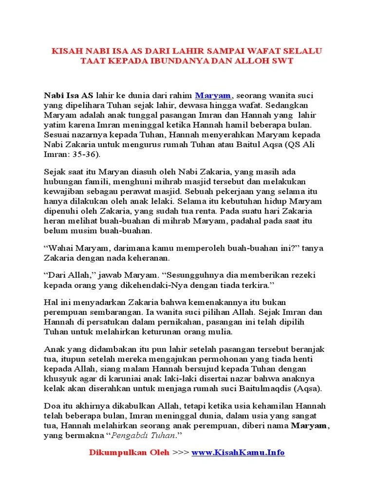 Kisah Nabi Isa As Dari Lahir Sampai Wafat Selalu Taat Kepada Ibu Dan Alloh  SWT | PDF