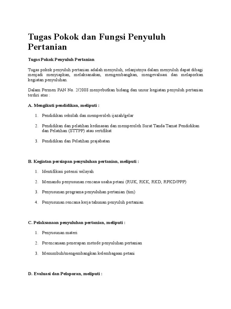 Tugas Pokok Dan Fungsi Penyuluh Pertanian | PDF