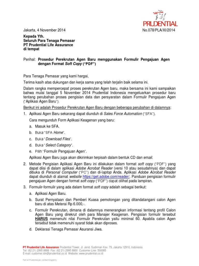 Prosedur Perekrutan Agen Baru Menggunakan Formulir Pengajuan Agen Dengan  Format Soft PDF | PDF