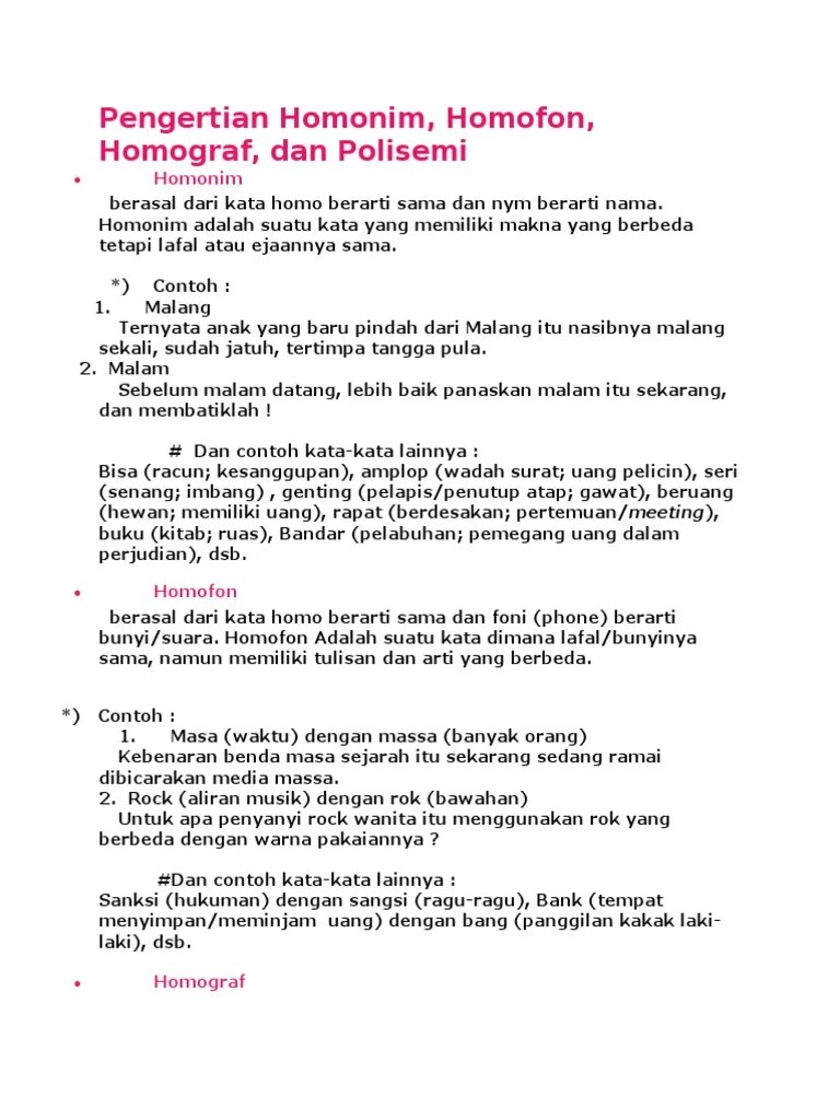 Contoh Kata Homofon
