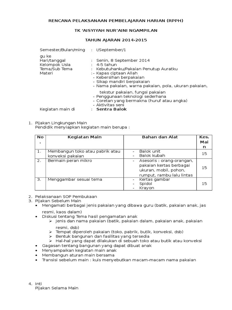 Contoh Rpph Tema Kebutuhanku Subtema Pakaian – Beinyu.com