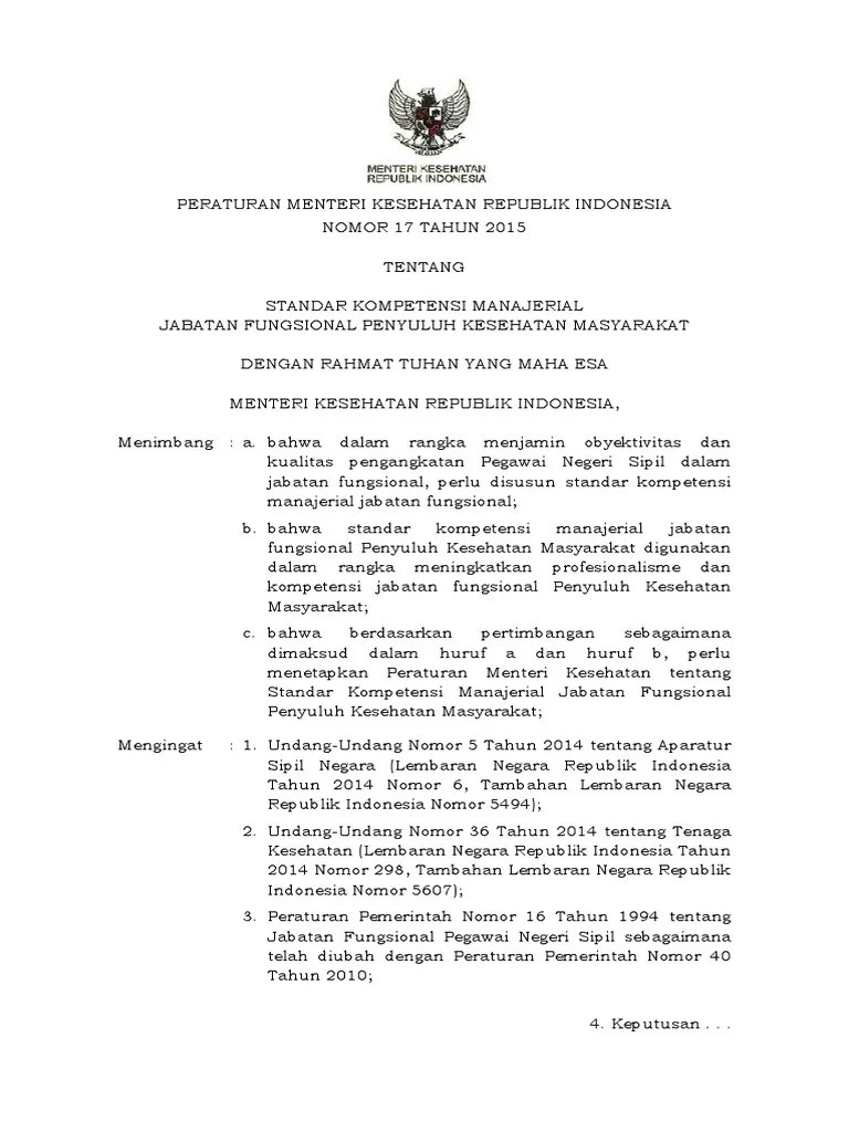 PMK No. 17 TTG Kompetensi JABFUNG Penyuluh KESMAS | PDF