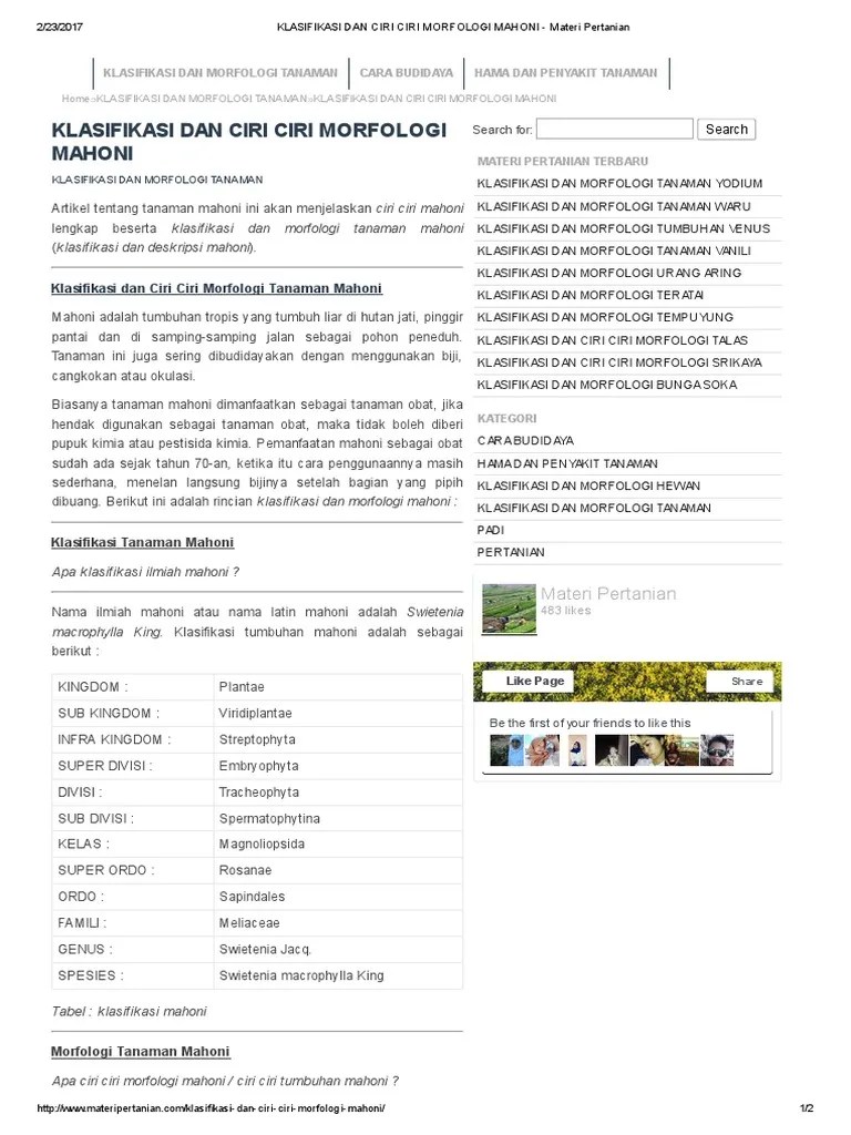 KLASIFIKASI DAN CIRI CIRI MORFOLOGI MAHONI - Materi Pertanian PDF | PDF