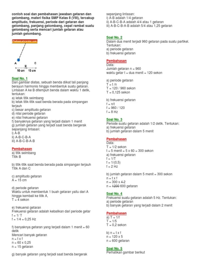 Contoh Soal Dan Pembahasan Jawaban Getaran Dan Gelombang | PDF