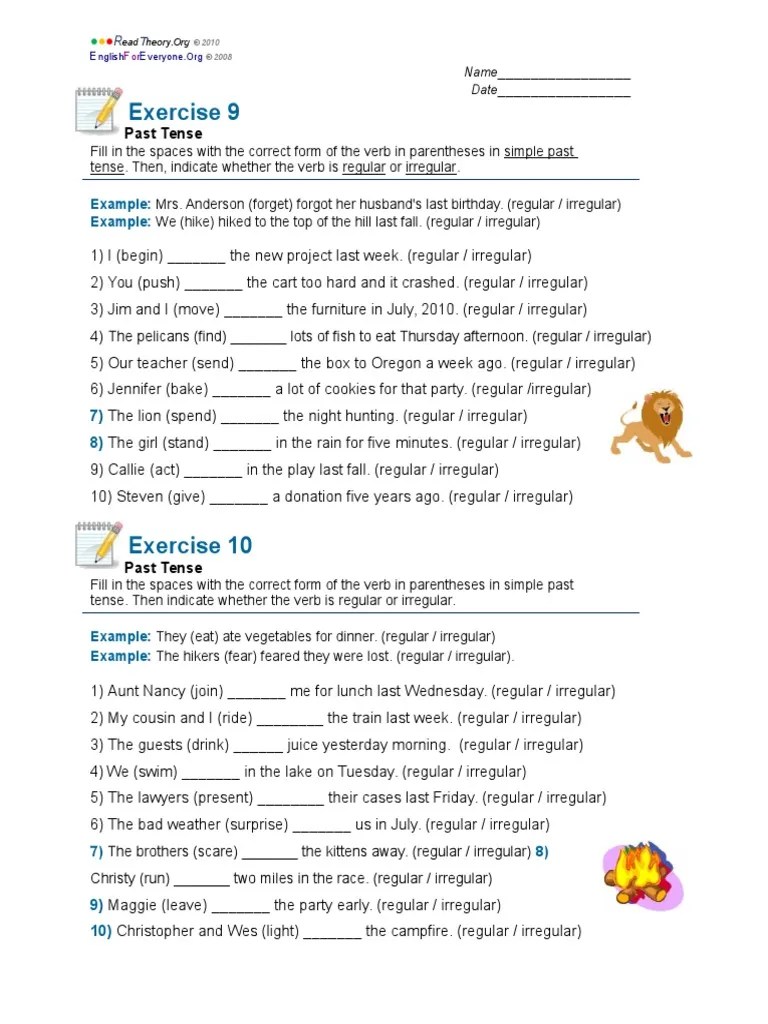 Past Tense Exercise 9and10 | PDF