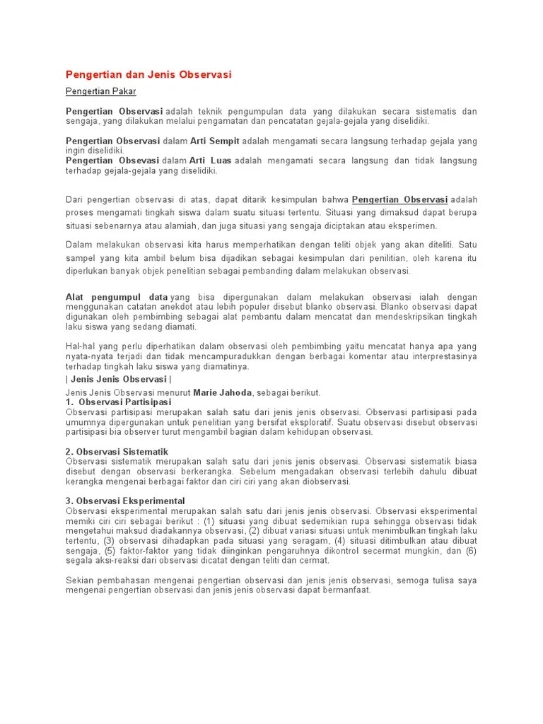 Observasi Adalah Menurut Ahli