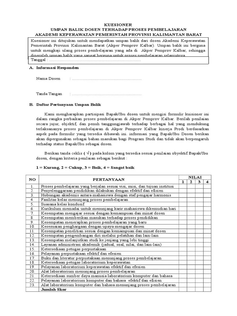 Kuesioner Umpan Balik Dosen | PDF
