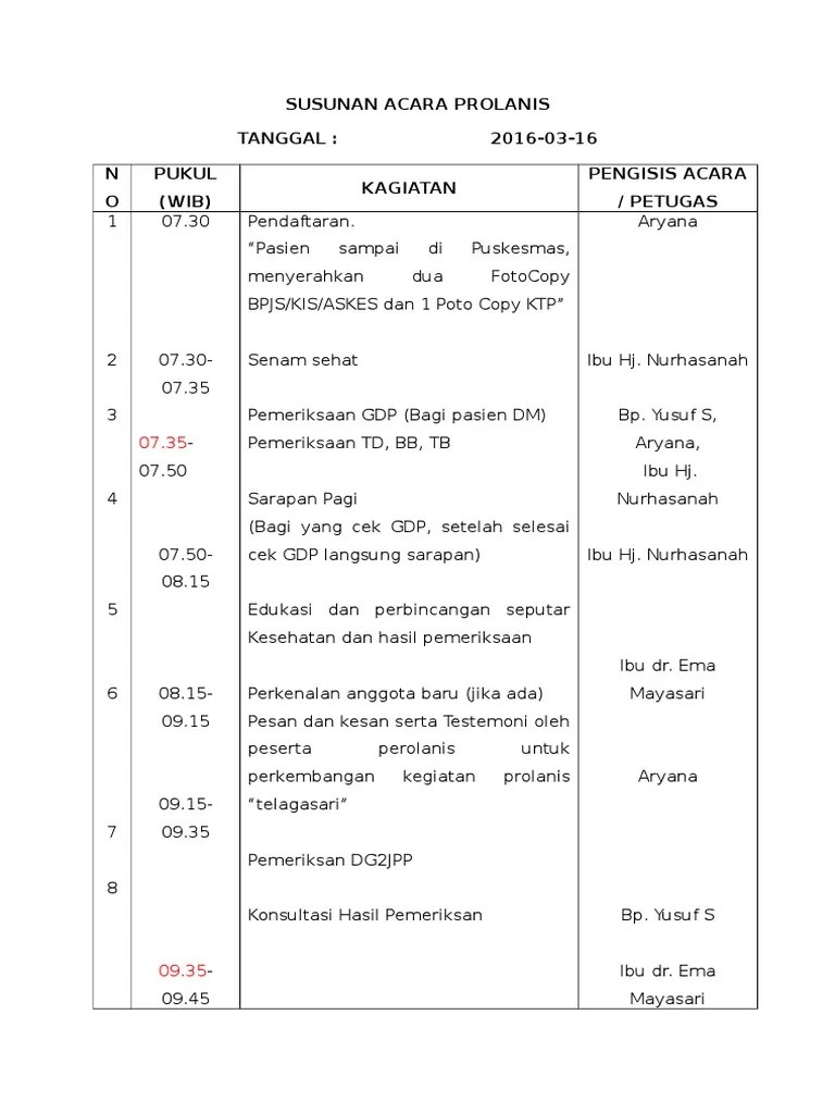 Susunan Acara Prolanis | PDF