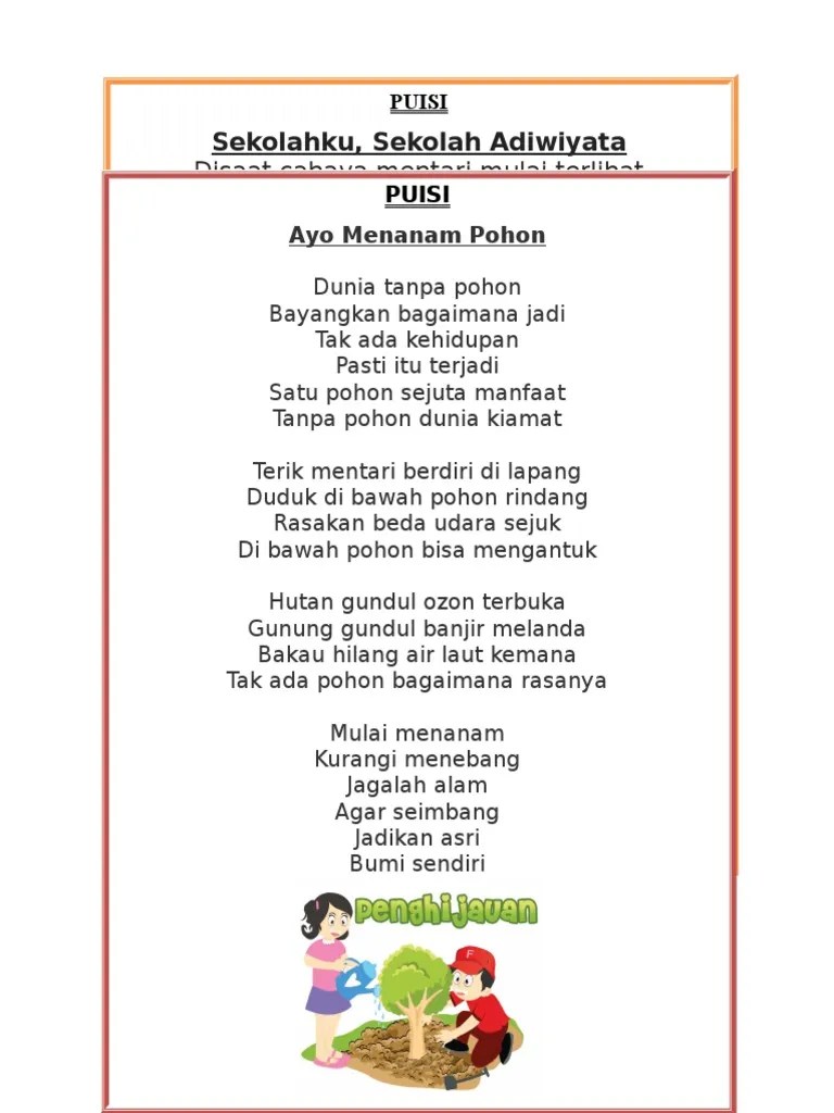 Puisi Bertema Lingkungan Sekolah Adiwiyata