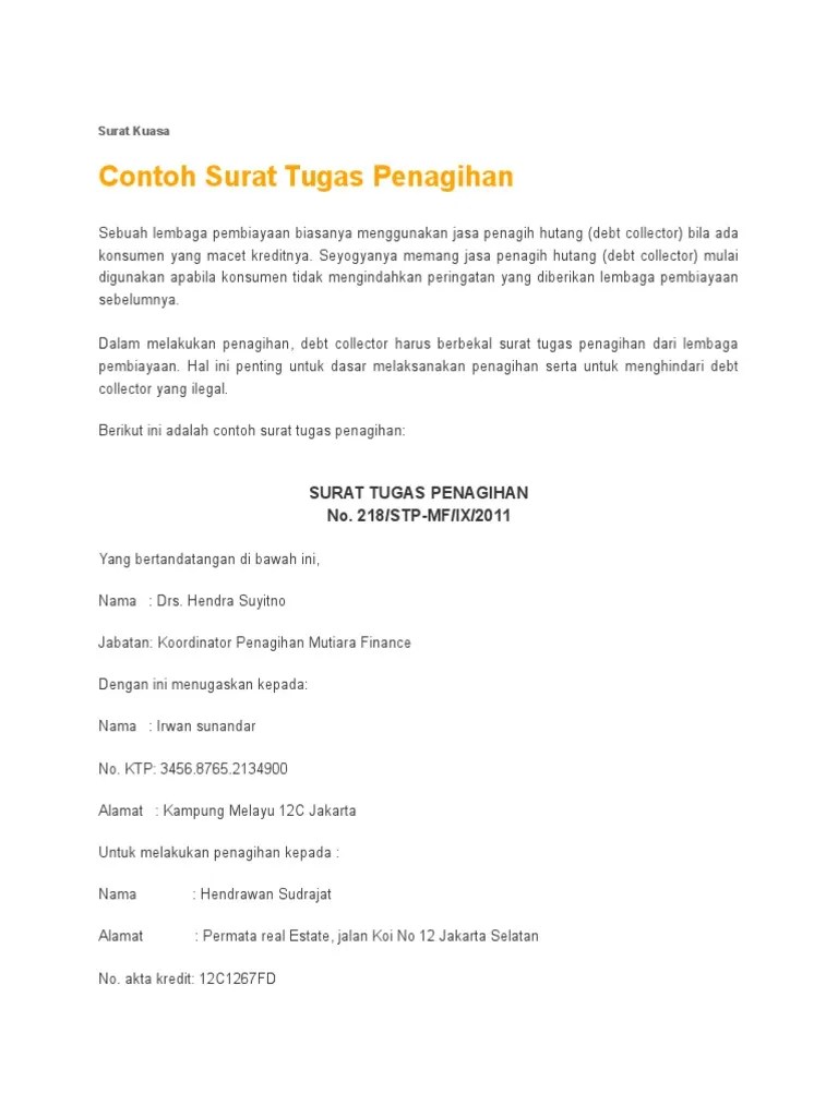 Contoh Surat Kuasa Debt Colektor | PDF