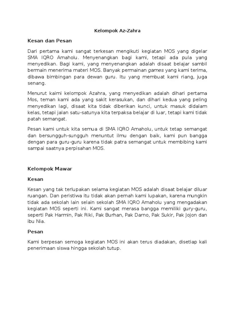 Pesan - Kesan Kelompok Az | PDF