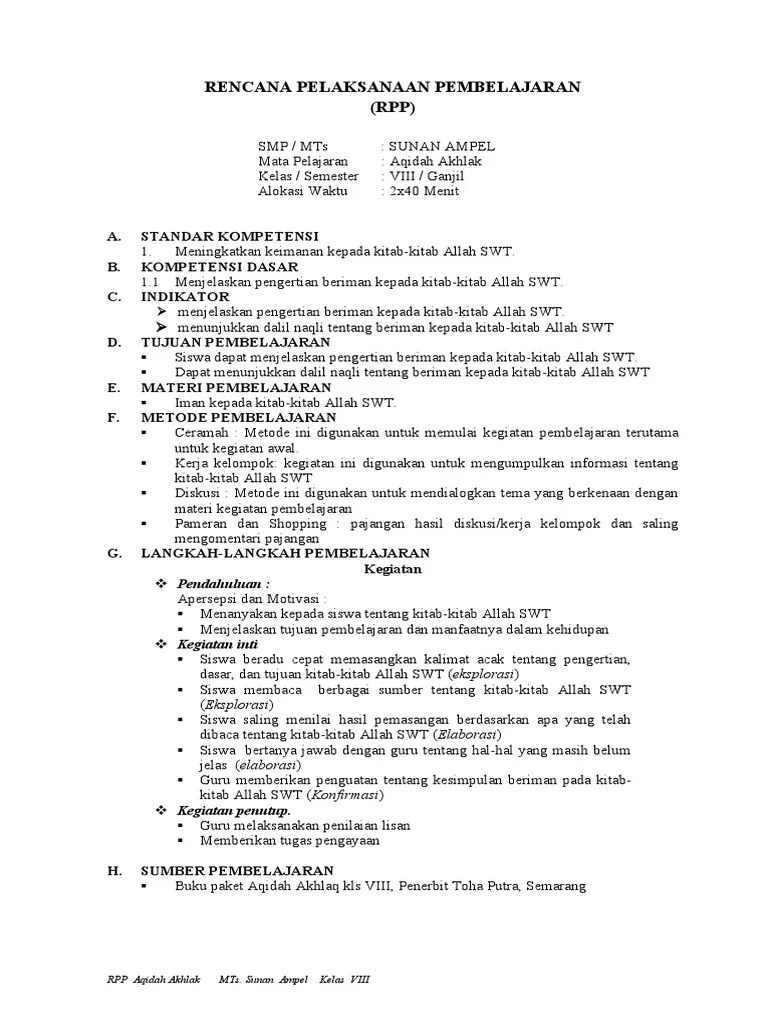 RPP Aqidah Kelas VIII KTSP