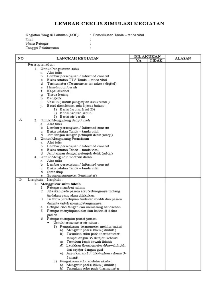 Sop Pemeriksaan TTV (Simulasi) | PDF