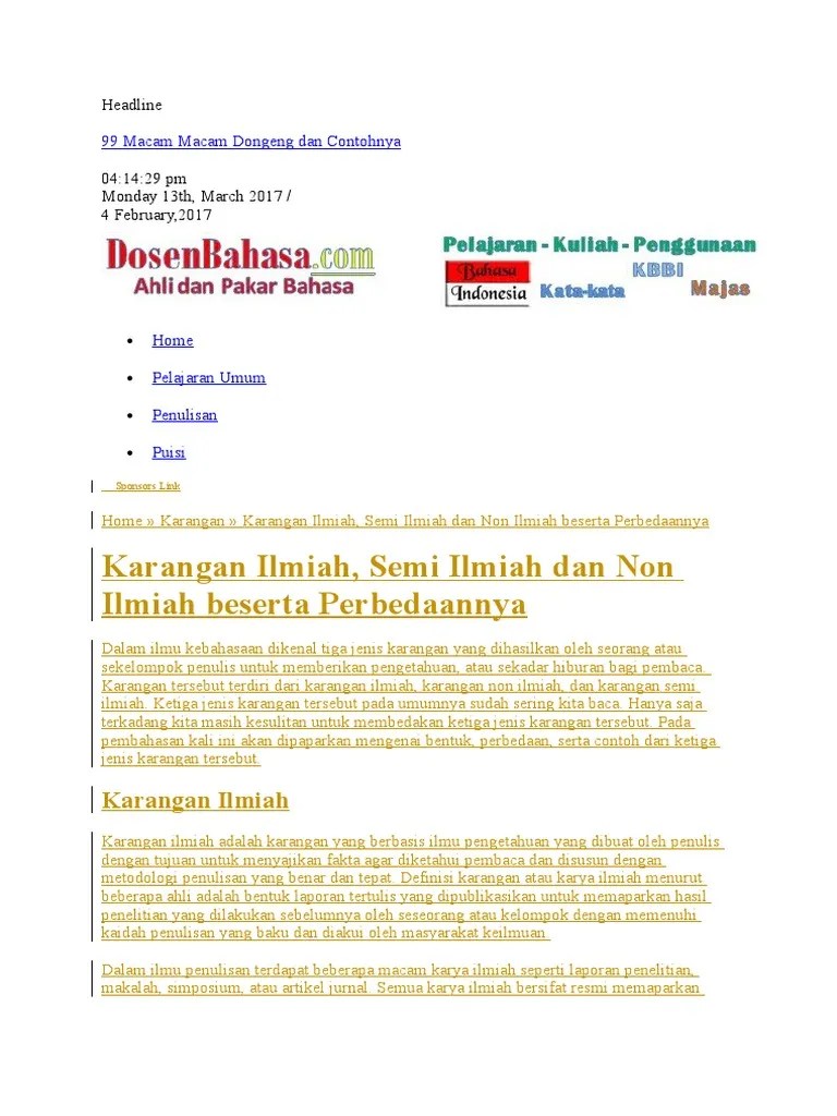 Contoh Karya Ilmiah Semi Formal Tentang Pendidikan Singkat