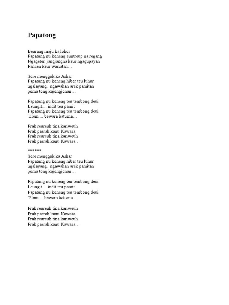 Lirik Lagu Pop Sunda Papatong