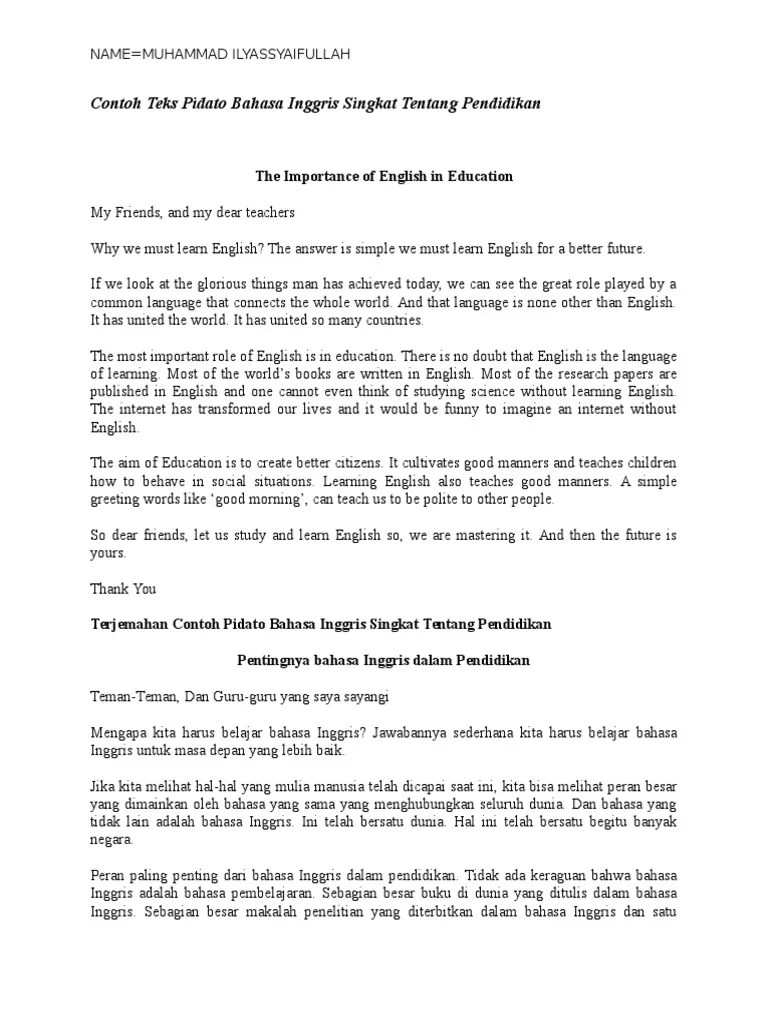 Contoh Pidato Bahasa Inggris Yang Singkat