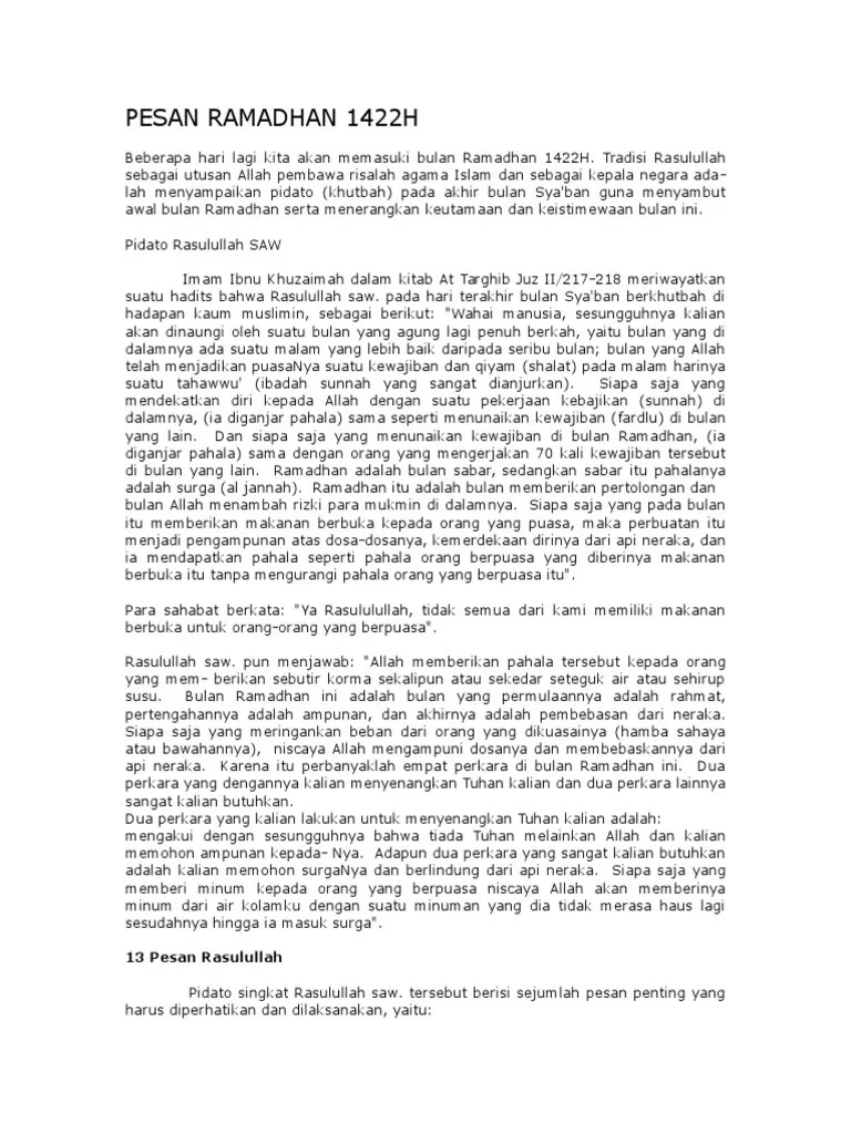 Pidato Tentang Keistimewaan Bulan Ramadhan – Tulisan
