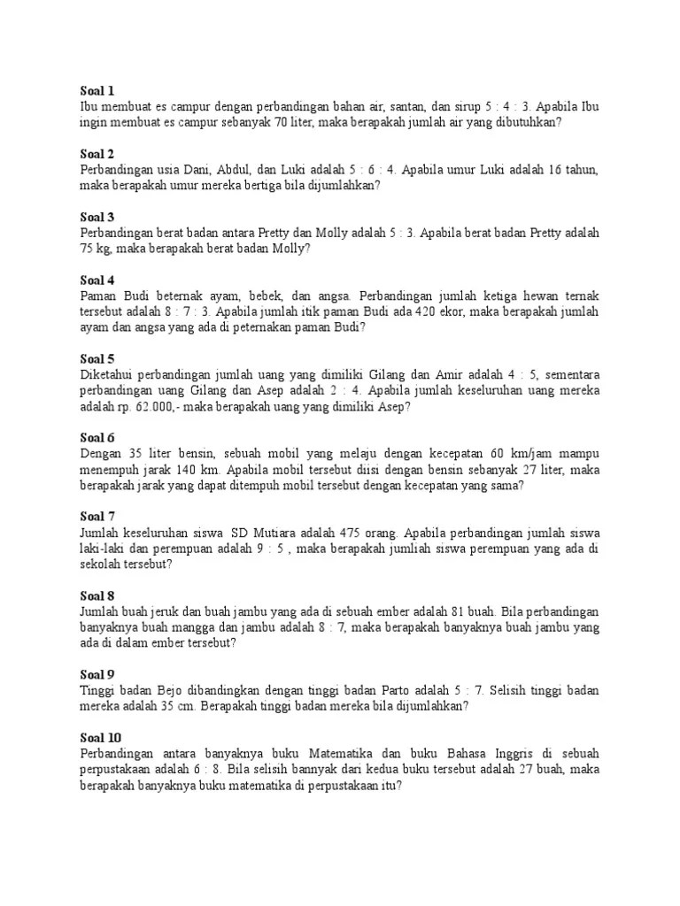 Contoh Soal Perbandingan Umur Kelas 5 Sd