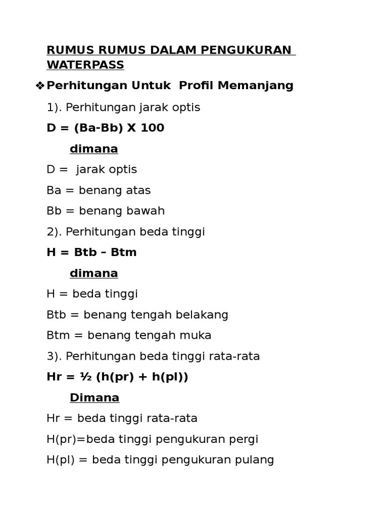 Rumus Rumus Dalam Pengukuran Waterpass | PDF