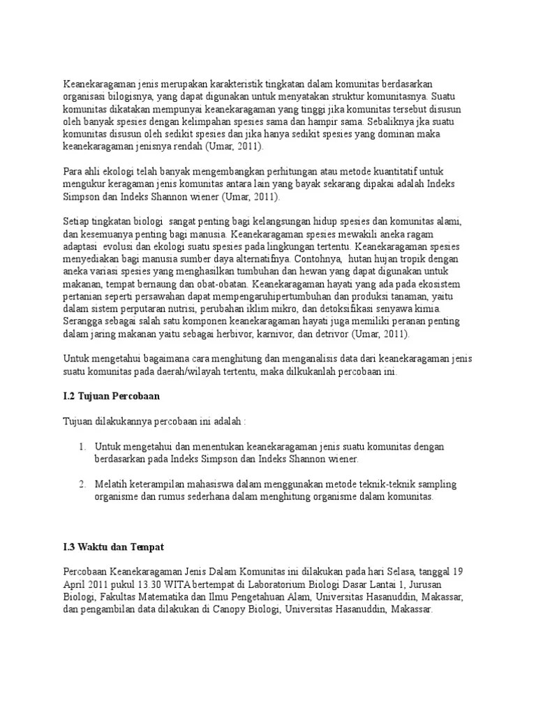 Keanekaragaman Jenis Merupakan Karakteristik Tingkatan Dalam Komunitas  Berdasarkan Organisasi Bilogisnya