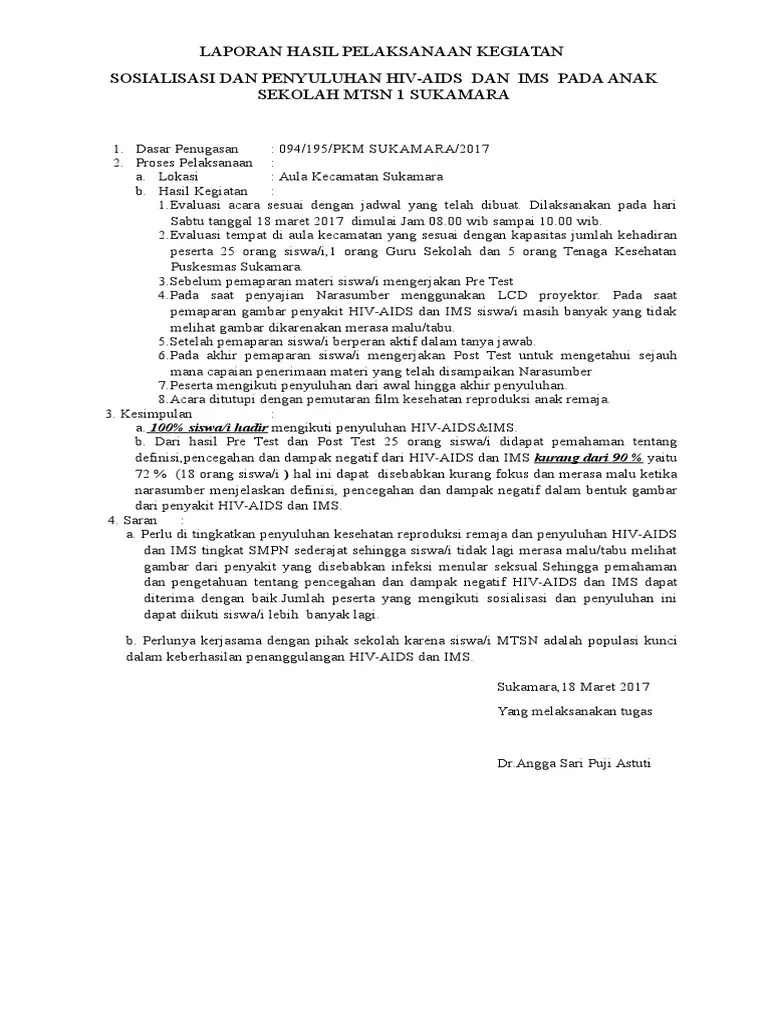 Laporan Hasil Pelaksanaan Kegiatan Sosialisasi Dan Penyuluhan Hiv | PDF