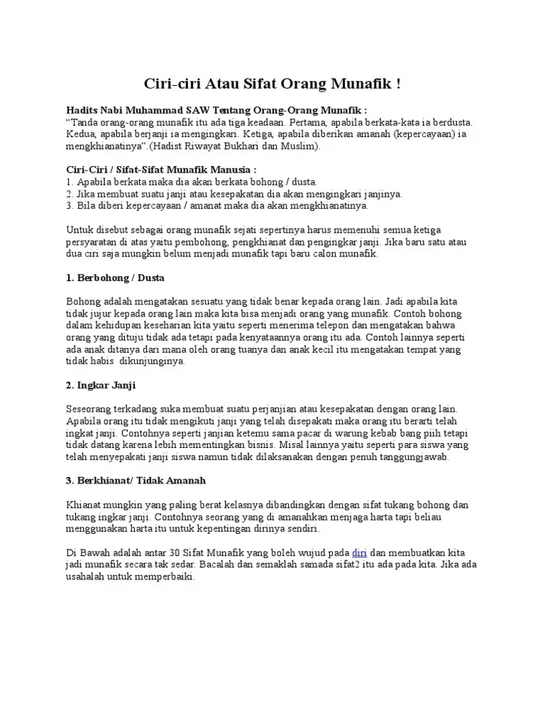 Contoh Orang Munafik Menurut Islam