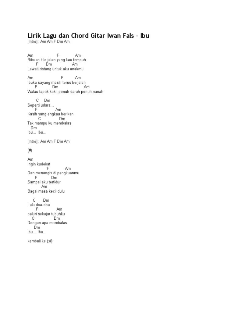 Lirik Lagu Dan Chord Gitar Iwan Fals Ibu | PDF