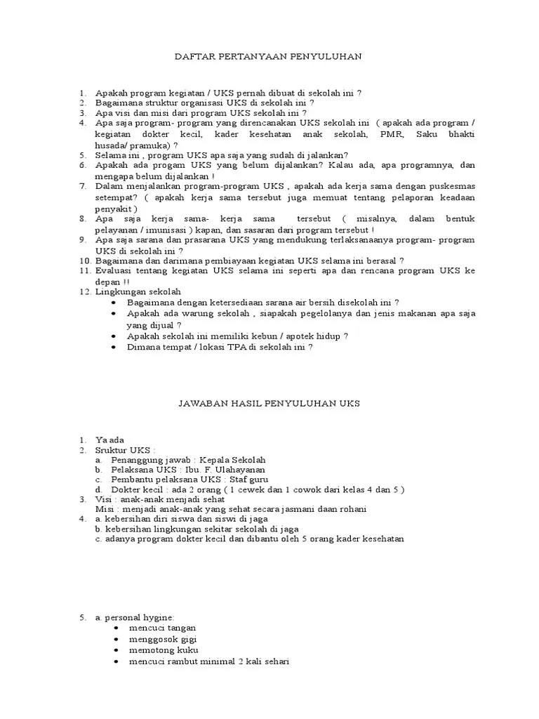 Daftar Pertanyaan Penyuluhan | PDF