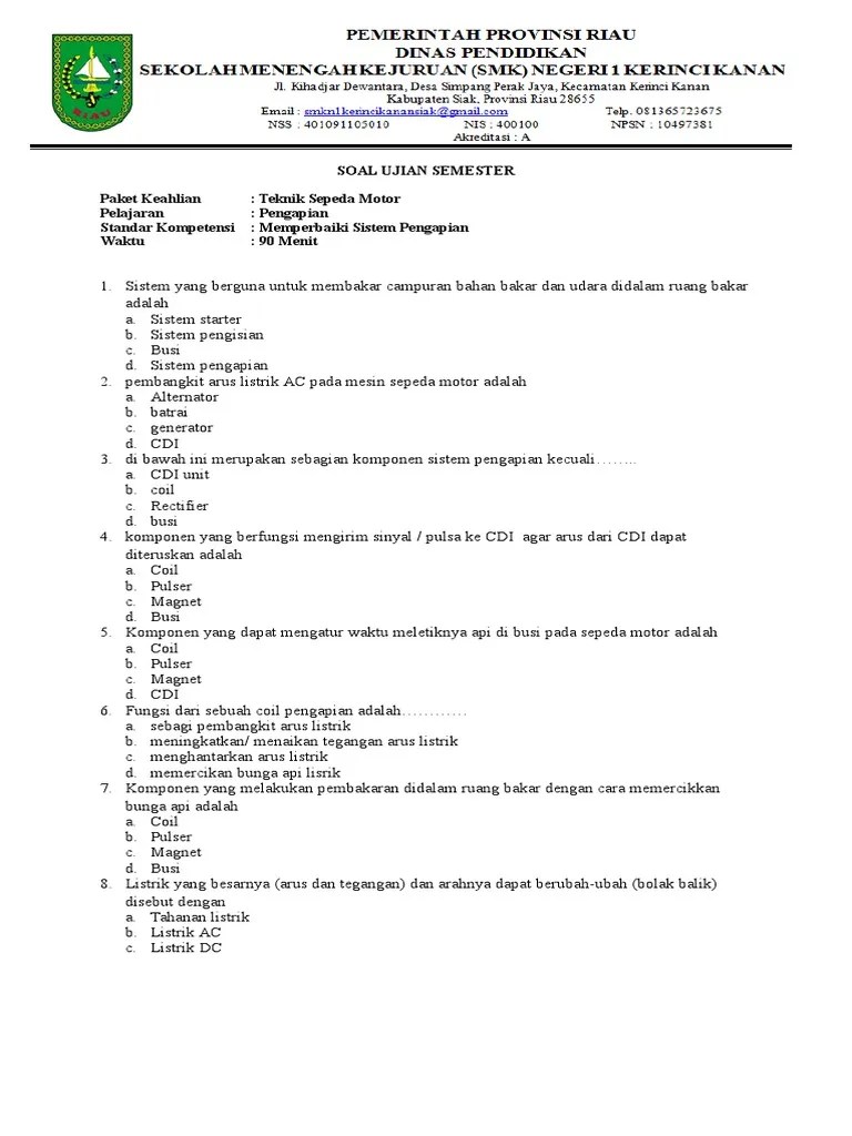 103+ Contoh Soal Dan Jawaban Sistem Starter Sepeda Motor + Jawaban –  Dikdasmen