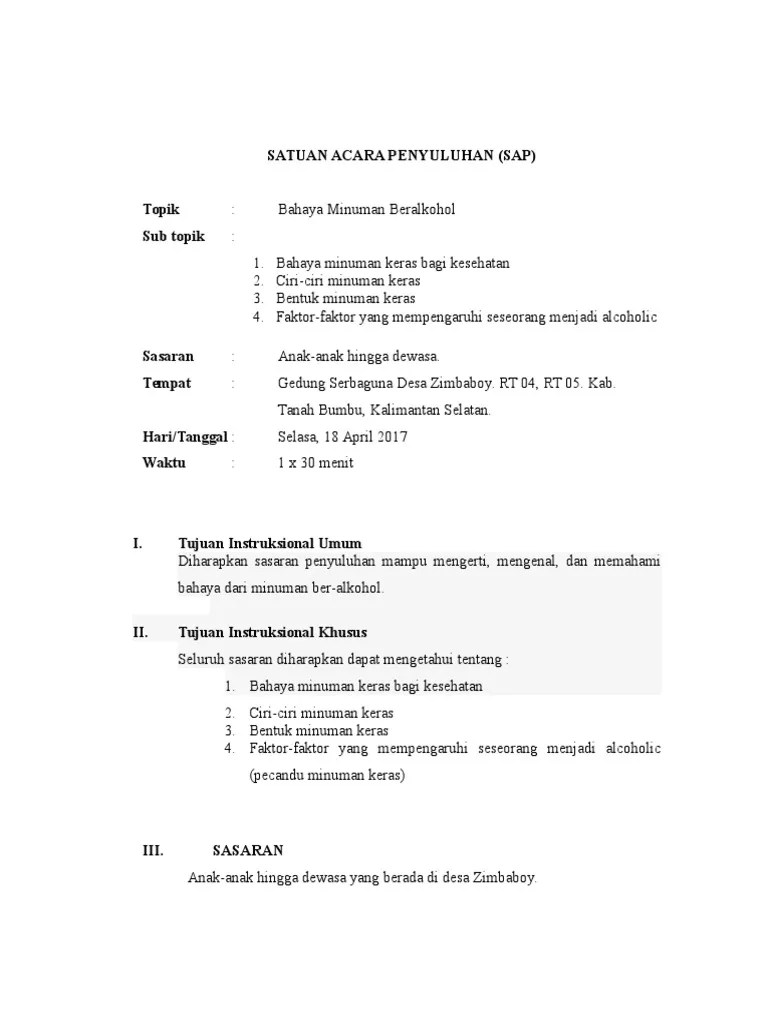 Satuan Acara Penyuluhan Fix Alkohol | PDF