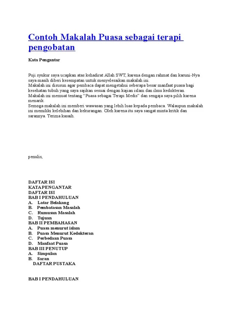 Contoh Makalah Puasa Sebagai Terapi Pengobatan | PDF