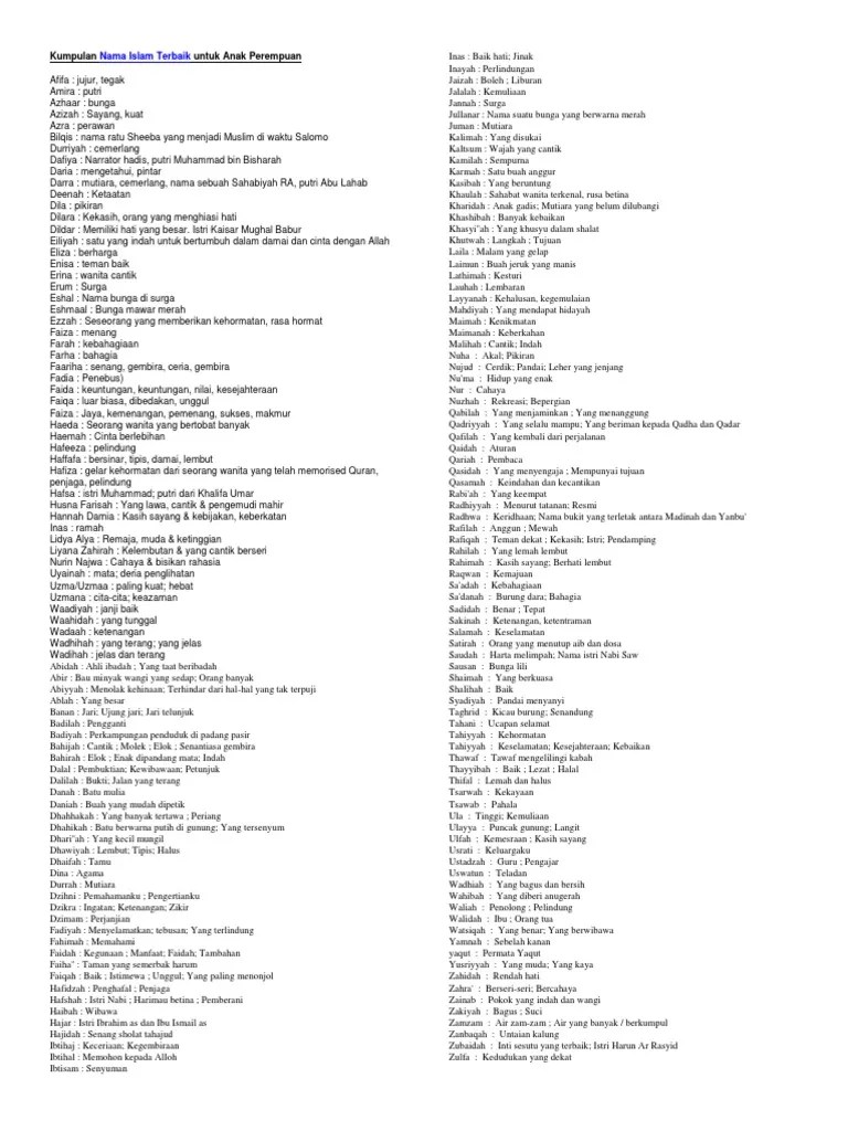 Kumpulan Nama Islam Terbaik | PDF