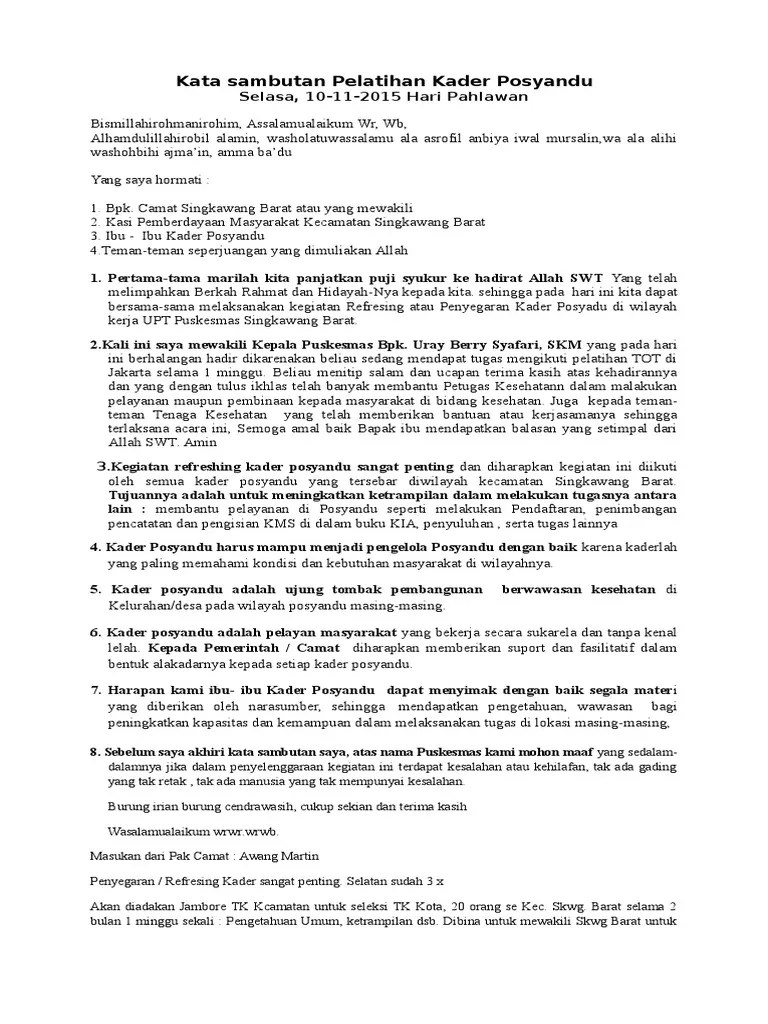 Kata Sambutan Pelatihan Posyandu | PDF