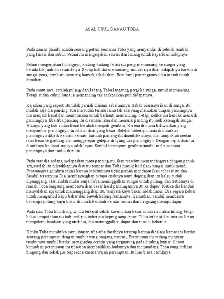 Asal Usul Danau Toba Sama Terjemahannya Ke Inggris | PDF