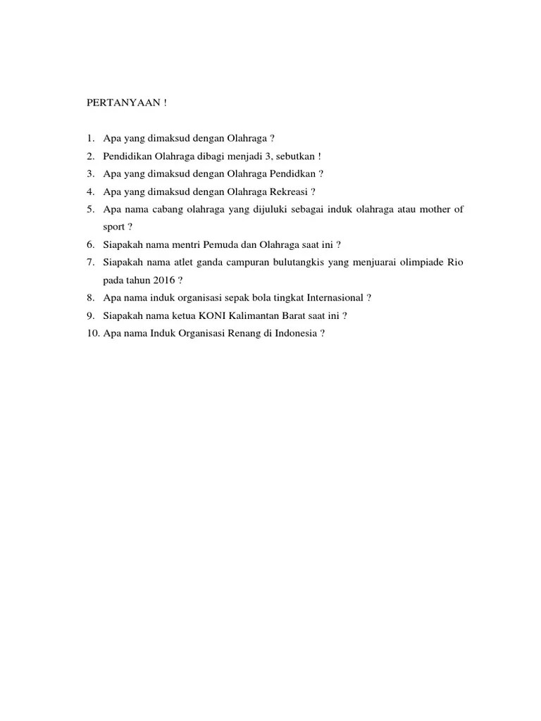 Soal Essay Seputar Olahraga | PDF