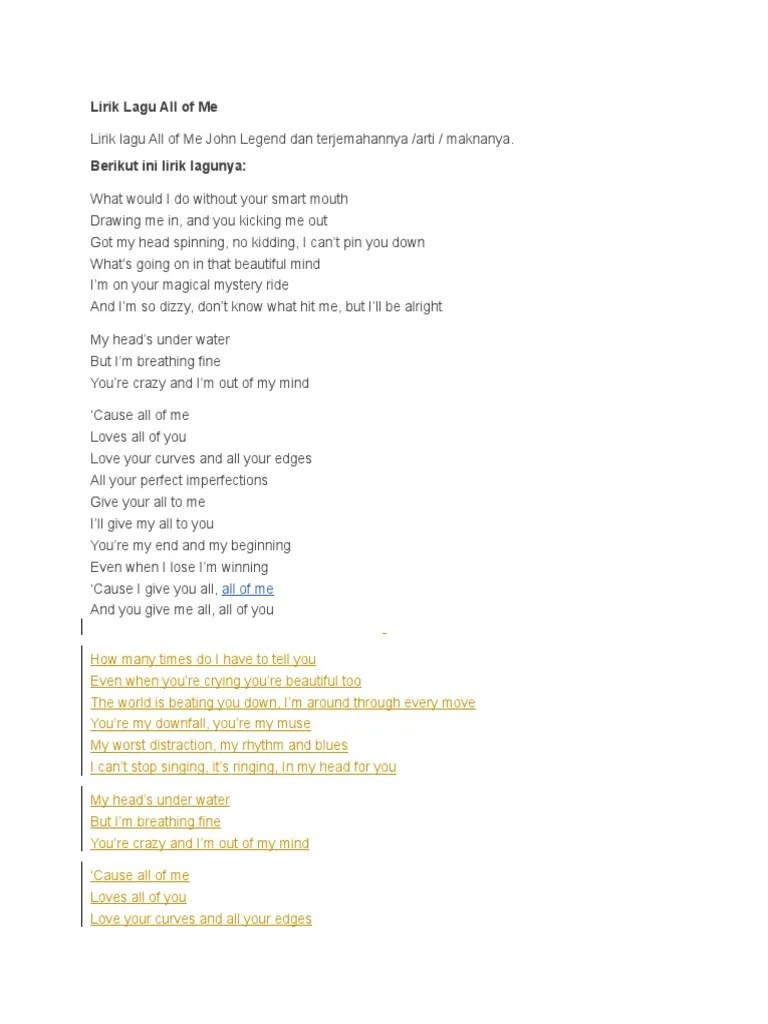 Lirik Lagu All Of Me Dalam Bahasa Indonesia – Dengan