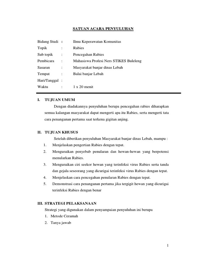Satuan Acara Penyuluhan Rabies | PDF
