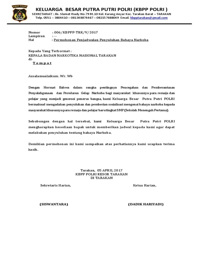 Surat Permohonan Penyuluhan Narkoba | PDF