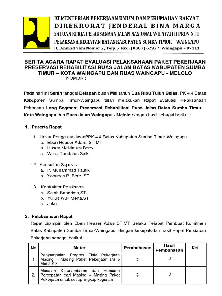 Berita Acara Rapat Evaluasi (8 Mei 2017) | PDF