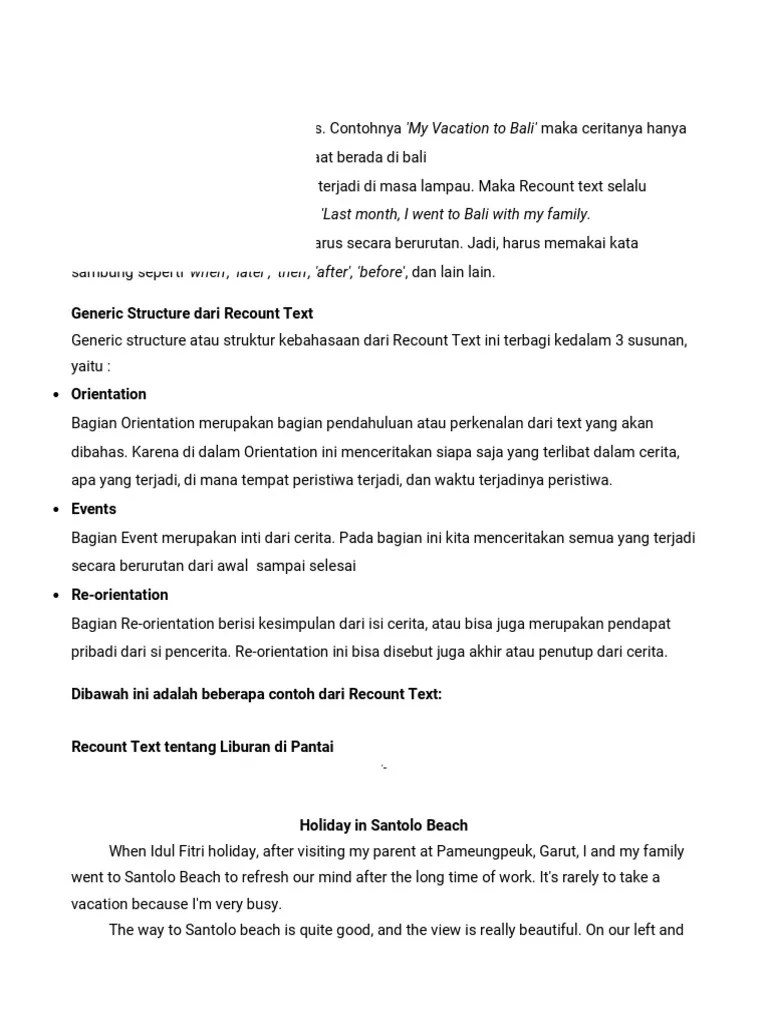 Contoh Recount Text Singkat Liburan Ke Rumah Nenek