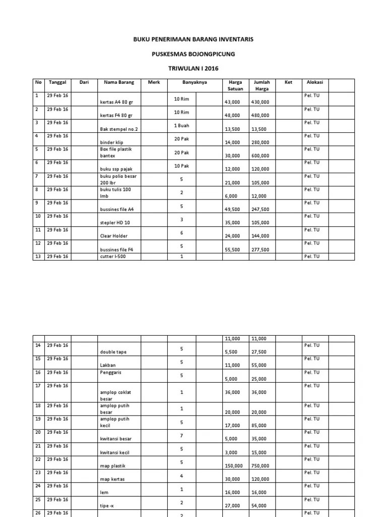 Buku Penerimaan Barang Inventaris | PDF