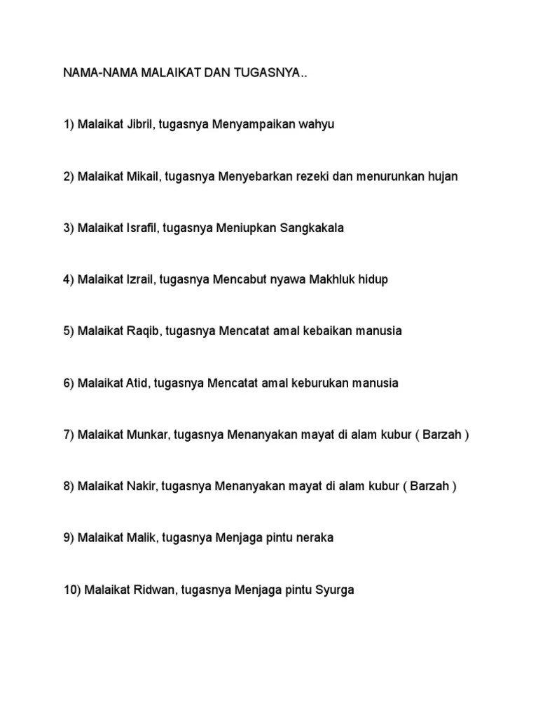 Nama Malaikat Dan Tugas&rsquo;y | PDF