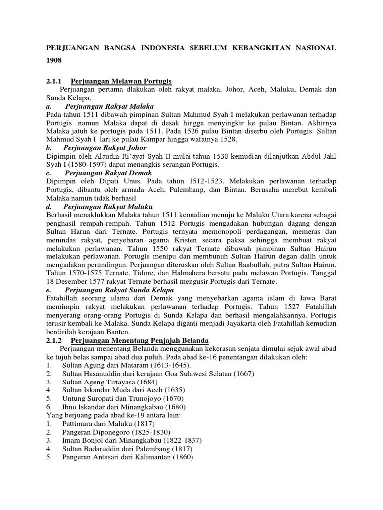 Perjuangan Bangsa Indonesia Sebelum Kebangkitan Nasional 1908 | PDF